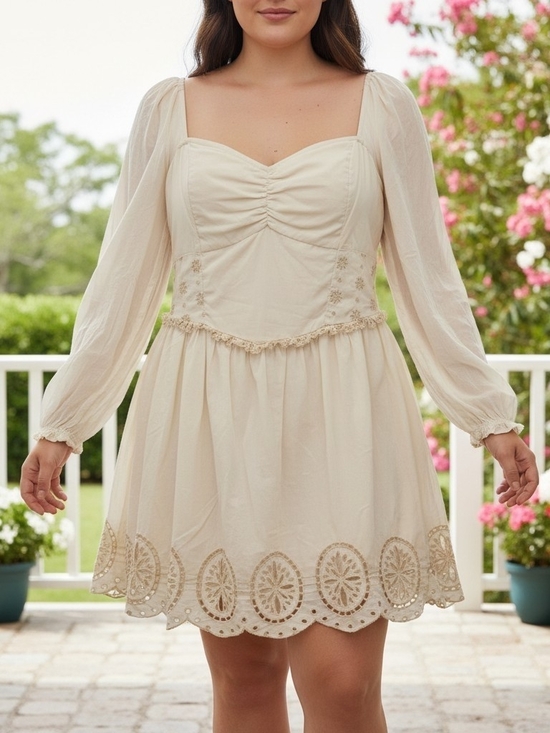 American Eagle Outfitters Dresses & Skirts - AE American Eagle Cottagecore Cream Sweetheart Ruched Embroidered Sz XL